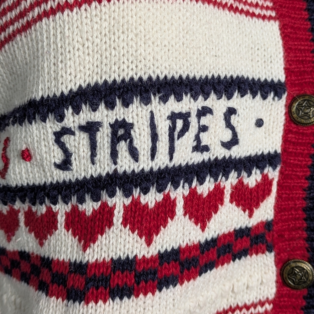 Vintage Street Level Red White Blue Patriotic Stars & Stripes Cardigan Sweater S - Picture 4 of 7